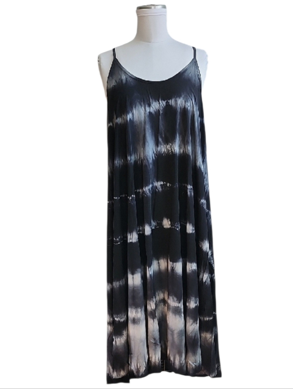 Tie-Dye Slip Maxi Dress in Black & White